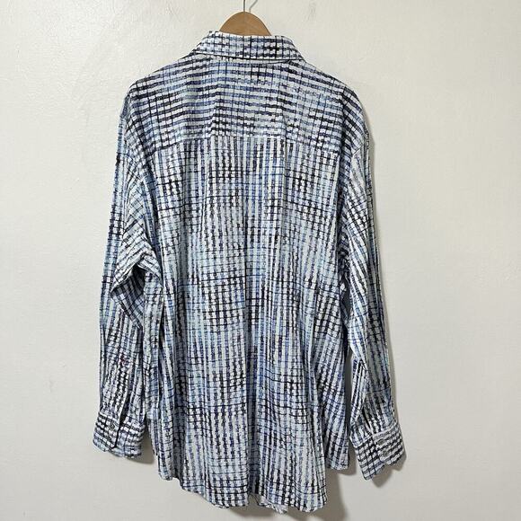 Robert Graham Maitai Button Up Shirt Size 2XL Blue Tiki Embroidered Flip Cuffs - Picture 2 of 12